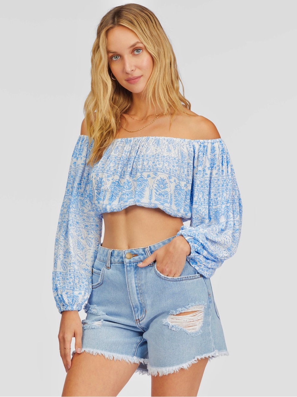Billabong Blue & White Sun Daze Crop Top